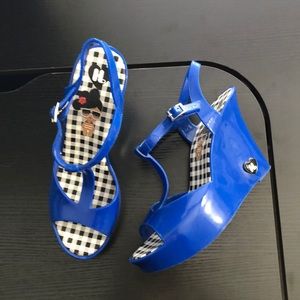 Harajuku Bright Blue Jelly T-Strap Wedge, 9
